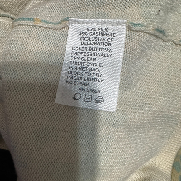 Classiques Entier Cashmere & Silk Cardigan Sz XSP cream leopard knit beaded NWOT - Picture 8 of 10